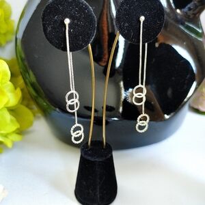 925 Sterling Silver Double Circle Drop Dangle Earrings